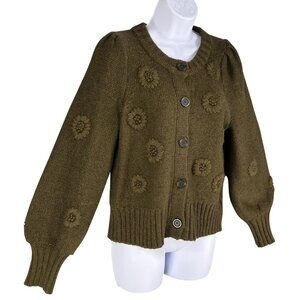 Madewell S 3D Floral Edencroft Pleat Sleeve Merino Wool Alpaca Cardigan Sweater